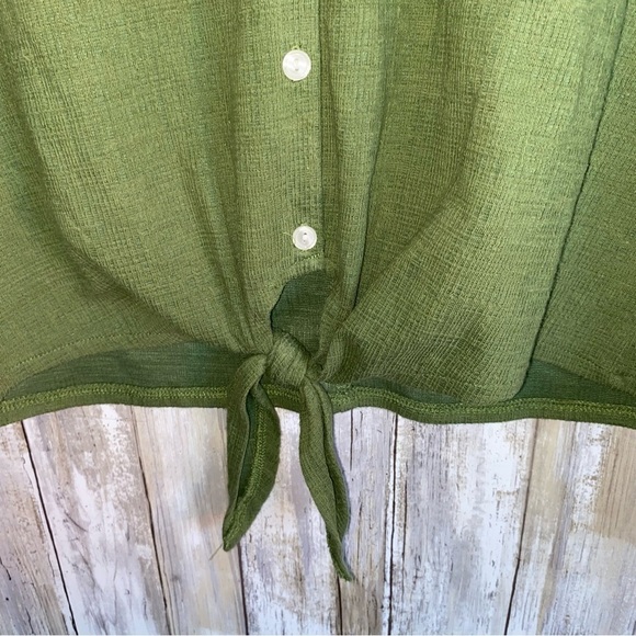 J. Crew Green Textured Tie Front Blouse - Picture 3 of 6